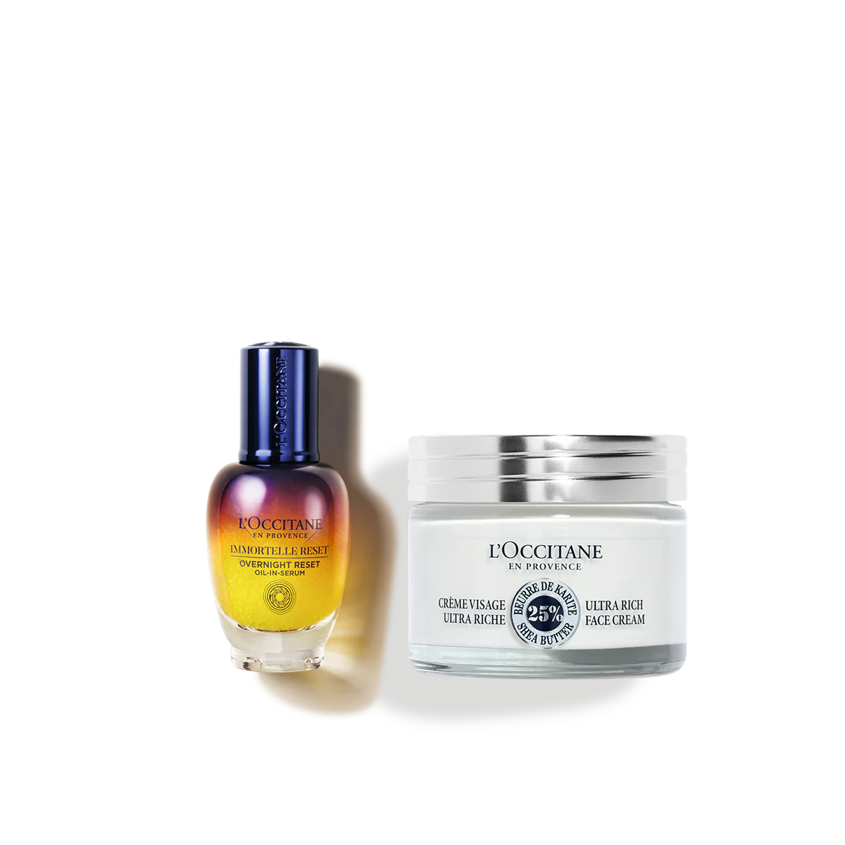 Duet serum Immortelle Reset i Bogaty krem do twarzy Masło Shea