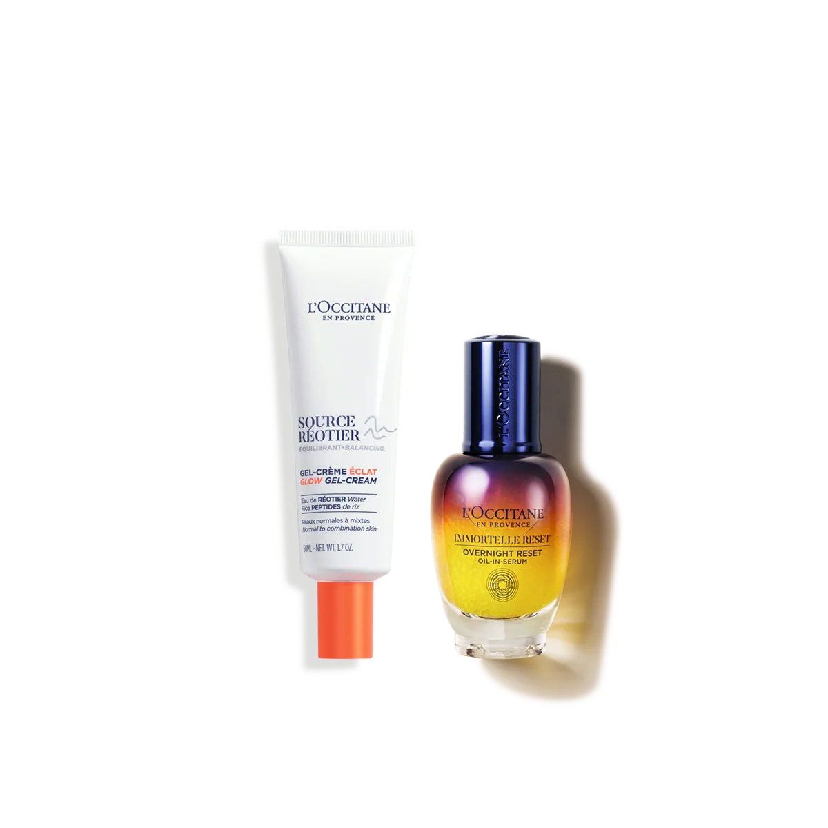 Duet serum Immortelle Reset i Rozświetlający żel-krem do twarzy Source Réotier